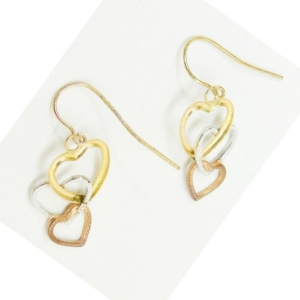 10k Solid Gold Open Hearts Dangle Drop Earrings Y… - image 4